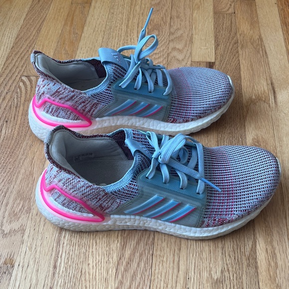 adidas Ultraboost 19 Size 7 Glow Blue/Shock Pink/Active Maroon Running Shoes - Picture 6 of 7